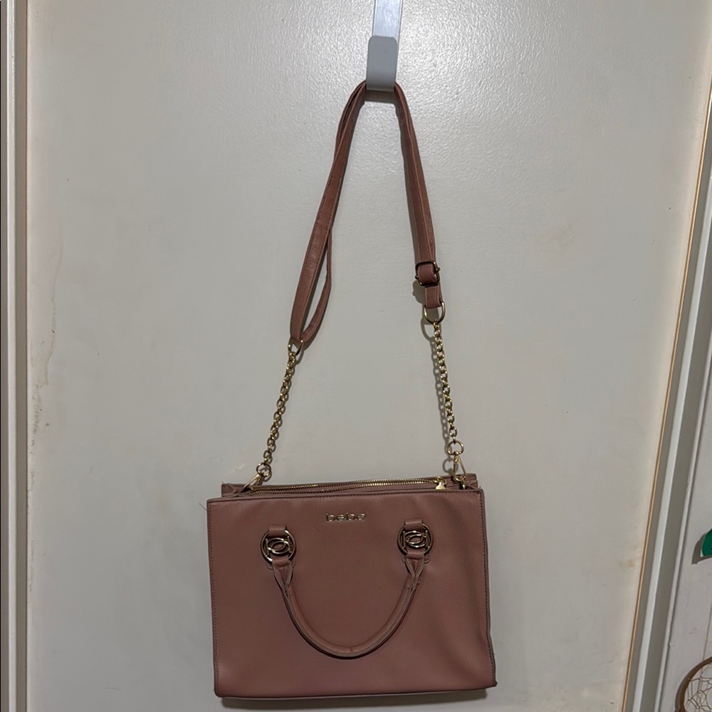 Fossil Pink Shoulder Bag with Gold Hardware and Detachable Strap